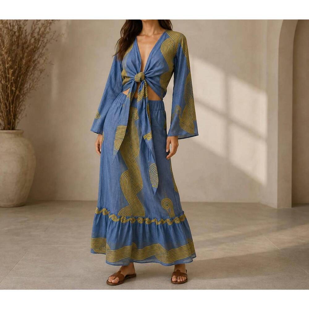 NEW MYSTERY RESORT naxos top and maxi skirt set in blue